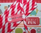 Paper  Straw   20 Red Stripe Straws    Vintage Kitchen  Valentines Or Wedding Decor Straws   Ships Quickly Everywhere
