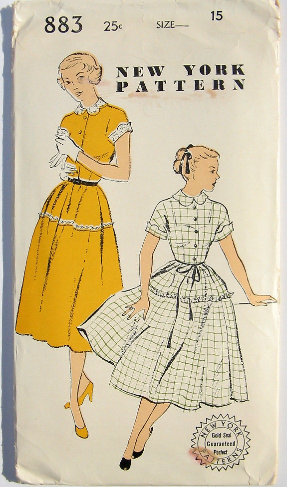 Vintage 1940s Dress Pattern New York Patterns 883 UNUSED 40s  33 bust size 15