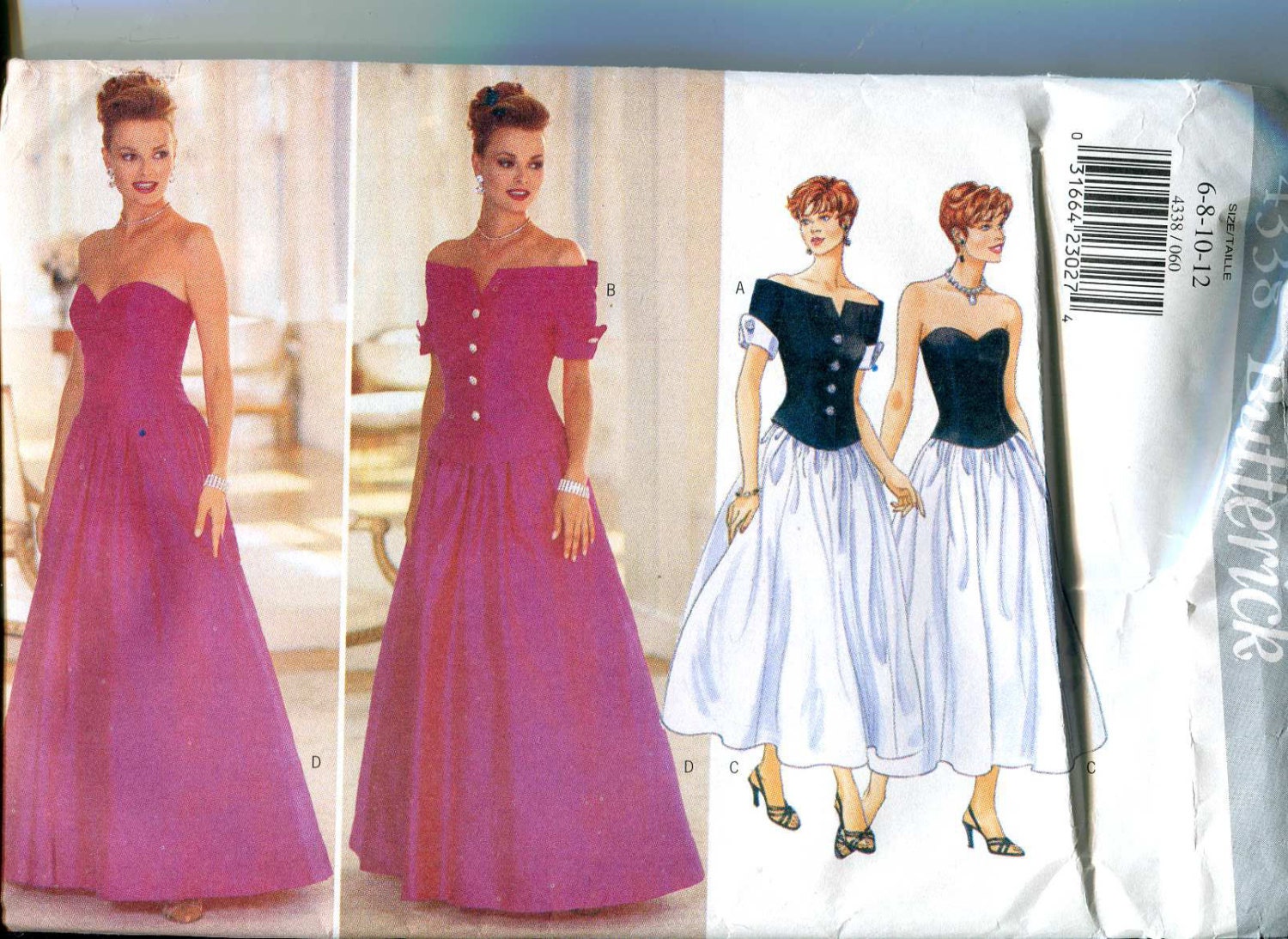 Butterick 4338 -UNCUT  Strapless Evening Gown or Dress Pattern with off the Sholder Boned Jacket