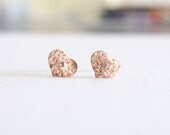 Peach mini heart earrings. Petite heart earrings for everyday or special ocassions.