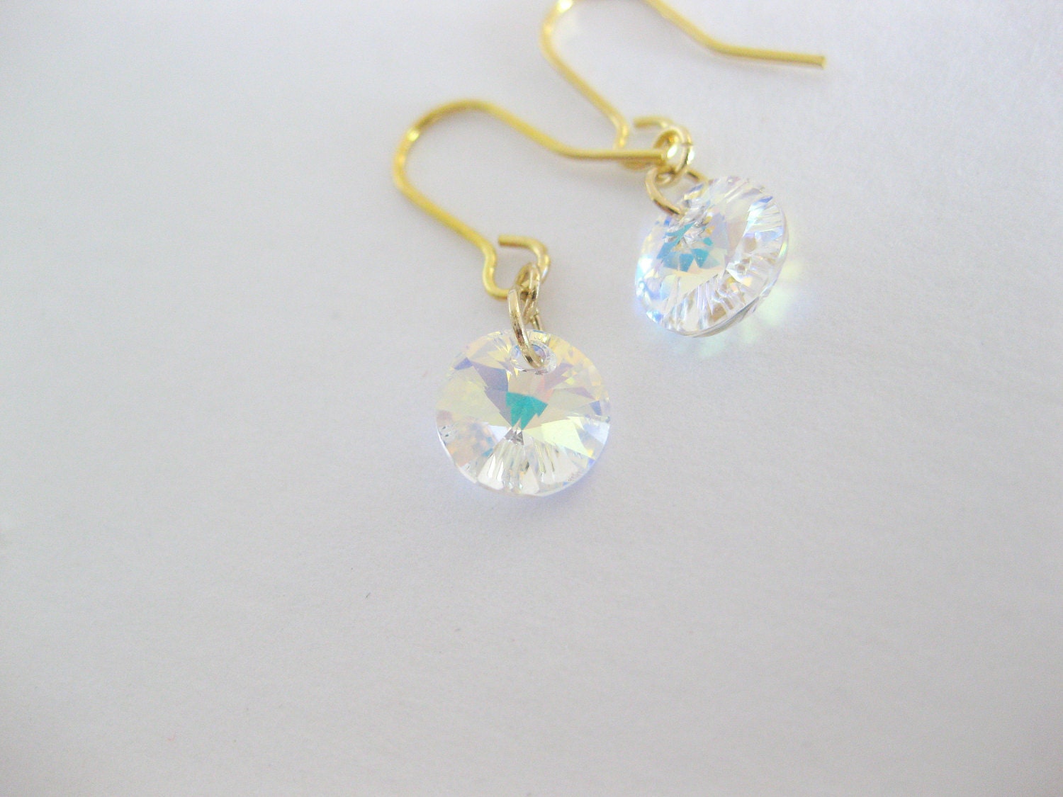 White swarovski crystal disc earrings. Petite and dainty wedding or bridal jewelry.