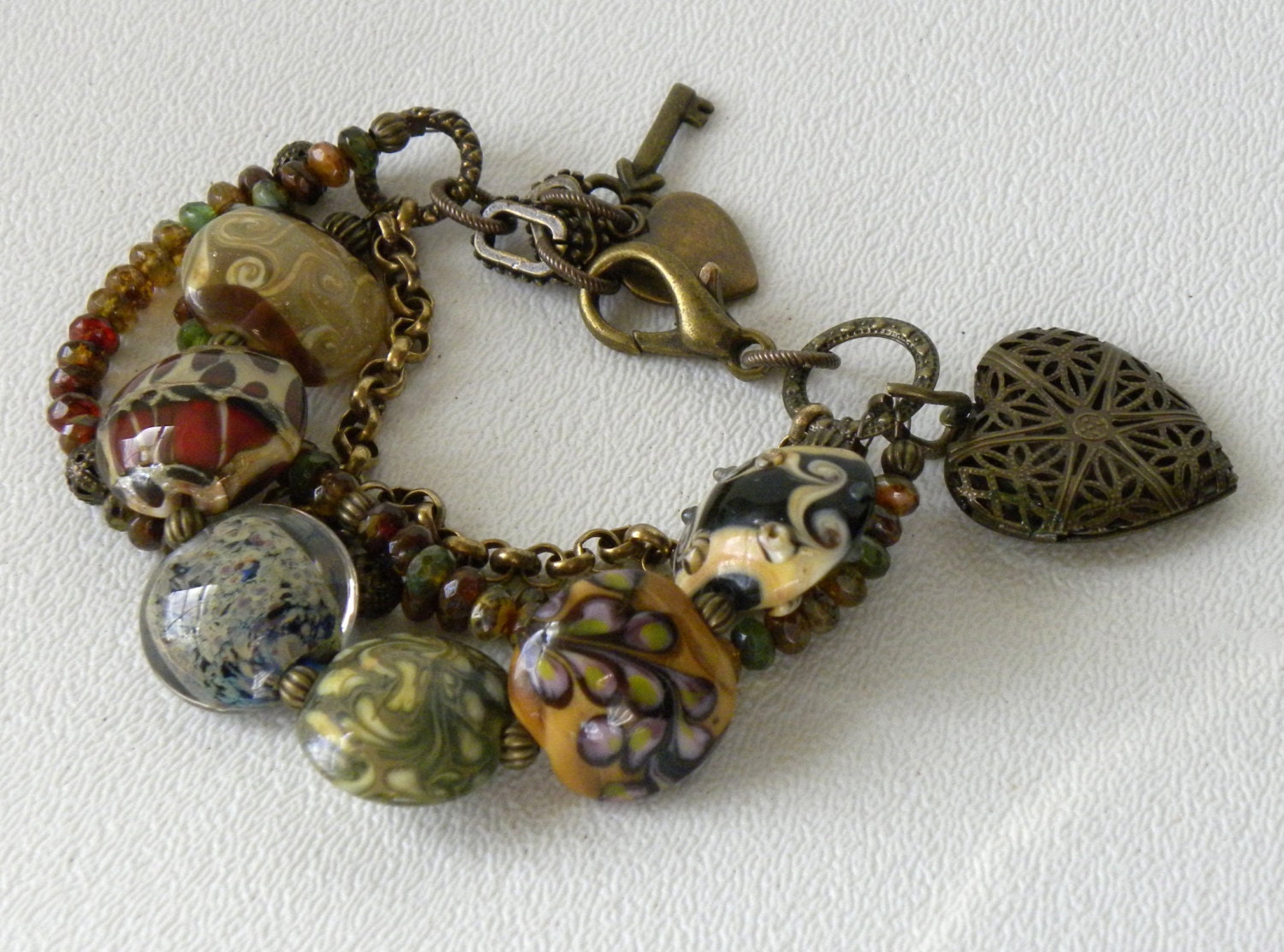 Multi Strand Lampwork Handmade Beaded Bracelet Czech Crystal OOAK Jewelry