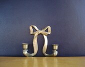 Brass Ribbon, Brass Bow - Vintage Brass Candle Sconce - Wall Candleholder or  Bag Hook or Coat Hook
