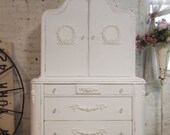 Painted Cottage Chic Shabby White Vintage French Armoire AM23