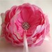 Pink Chiffon, Silk and Satin Ring Bearer Pillow with Large Peony Flower and Rhinestone Crystal Accents - Cerise Peony