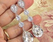 Wanetta - Silver Teardrop Crystal Earrings, Bridesmaid Earrings, Bridal Wedding Jewelry, Swarovski Crystal Drops