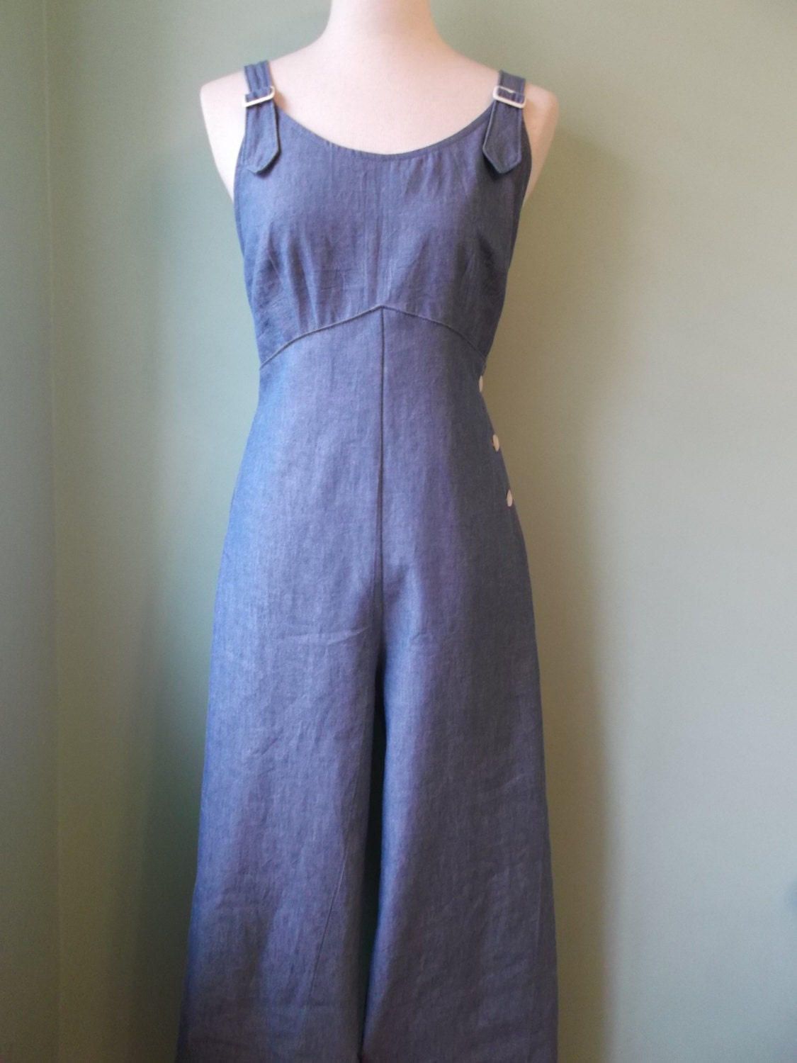 1930s 1940s vintage style denim overalls     custom made S M