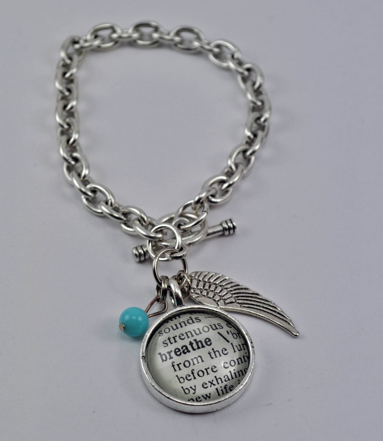 Personalized Vintage Dictionary Word Bracelet - BREATHE