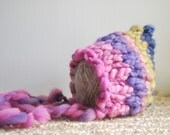 Handspun Newborn Pixie Bonnet in Flora