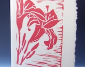Handmade Card - Pink Daylilies with White Envelope - Large