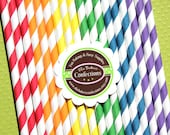 CLASSIC Rainbow Stripe Paper Straws - with Printable DIY Flag Toppers & Pixie Stix Recipe (30 count) Use for Cake Pops and Drink Markers