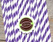 Paper Straws in Dark Purple Stripes - Includes Printable DIY Flag Toppers & Pixie Stix Recipe (30 count) Use for Cake Pops and Drink Markers