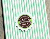 Mint Green Striped Paper Straws - with Printable DIY Flag Toppers & Pixie Stix Recipe (30 count) Use for Cake Pops and Drink Markers