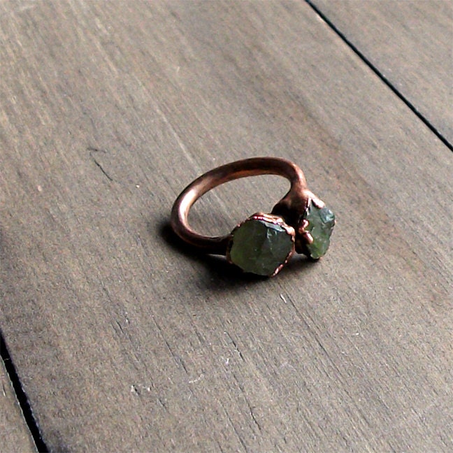 Garnet Ring Gemstone Ring Birthstone Ring January Moss Green Olive Copper Ring Rough Stone Ring Handmade Artisan