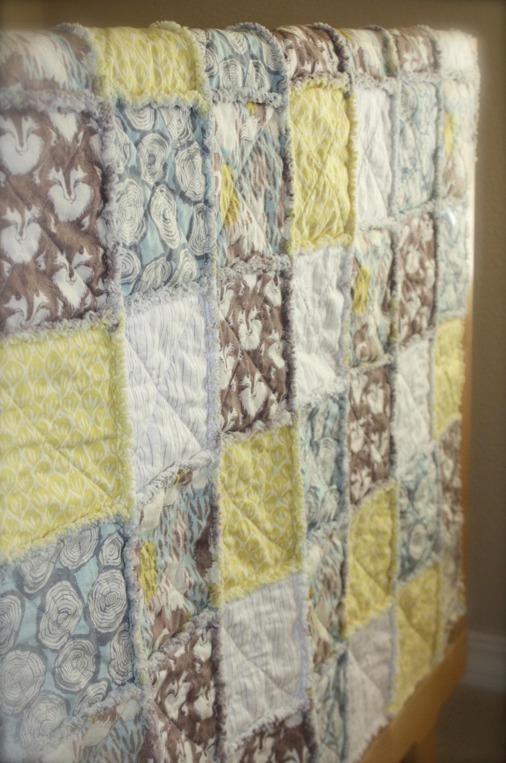 Baby Rag Quilt - Neutral Boy Girl - Reversible - Timber Wolf - Ready to Ship NOW