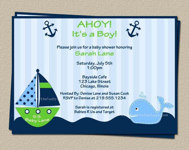 Digital Nautical Baby Shower Invitation, Whale and Boat Invite, Digital File, Print Yourself, DIY, Fast Delivery