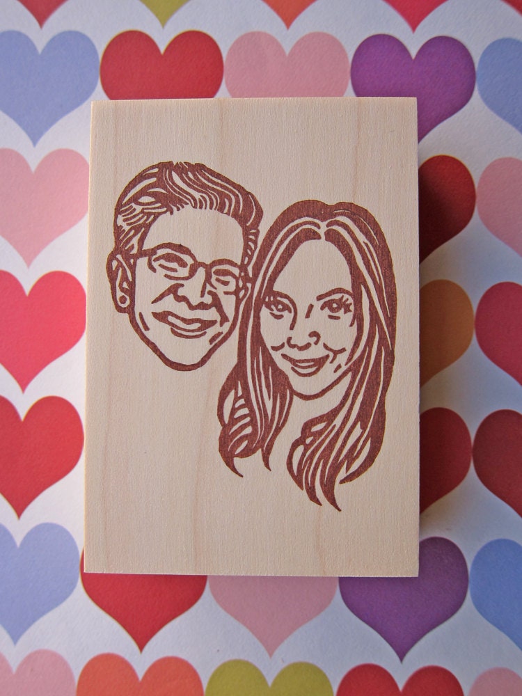 Hand Carved Custom Couple Portrait Stamp -DIY Wedding Stationery, Save the Date, Engagement, Invitations, Thank You Cards-