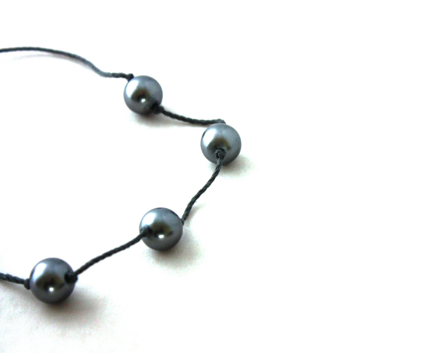 Titanium Gray Minimal Long Layering Necklace : Gray Grey Glass Pearls