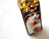 Geometric Jewelry Blue Eyeshadow and Peach Roses : Wooden Building Block Necklace / Two Sided Necklace