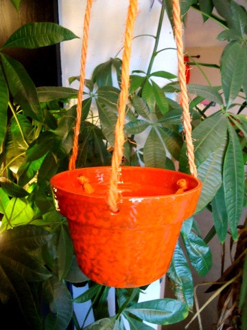 Vintage 60s/70s Italian Lava Pottery Bold Orange. Hanging Plant Pot