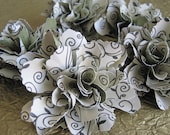 Ivory & Black Patterned Paper Flowers with Green Polka Dot Back - Set of 5