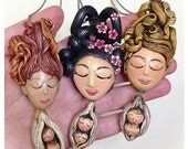 Mother and babies in a pod pendant - Original Art piece - Personalized - SALE