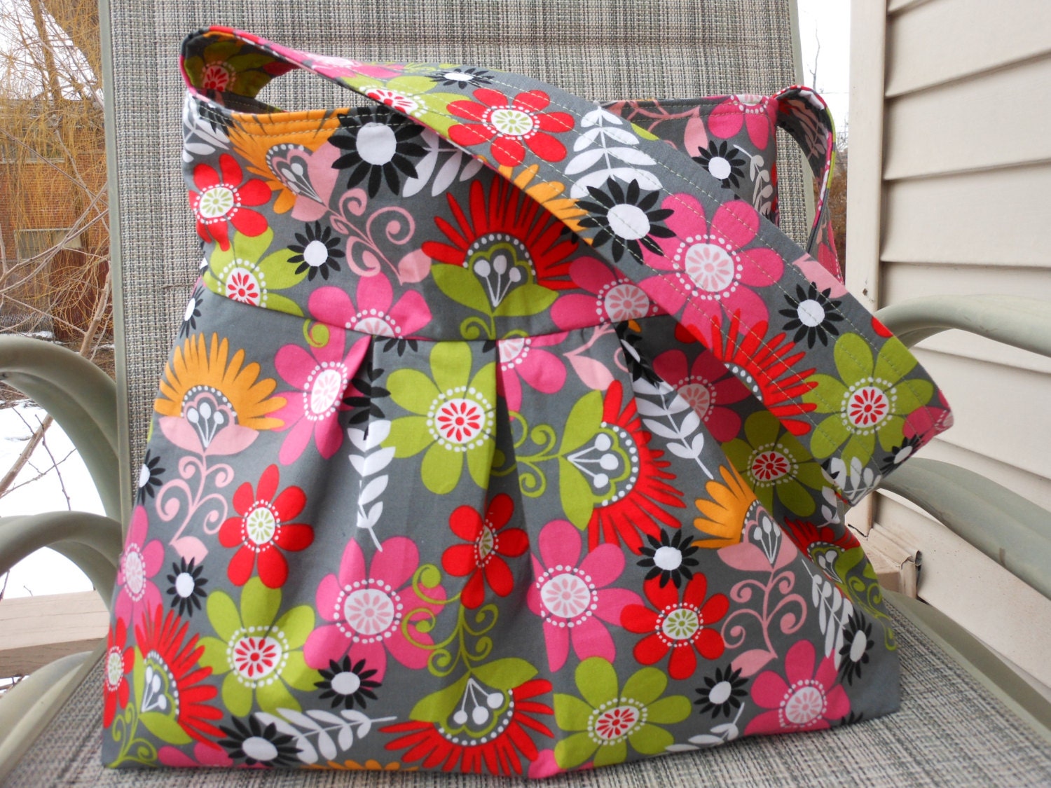 Diaper Bag, D Ring, 2 large  Pockets- Brother Sister Design Studio Fabric Floral