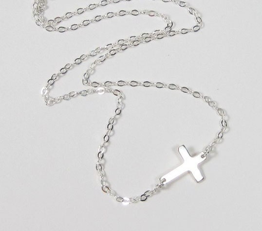 TINY Sideways Cross Necklace, Sterling Silver ,Taylor Jacobson Celebrity
