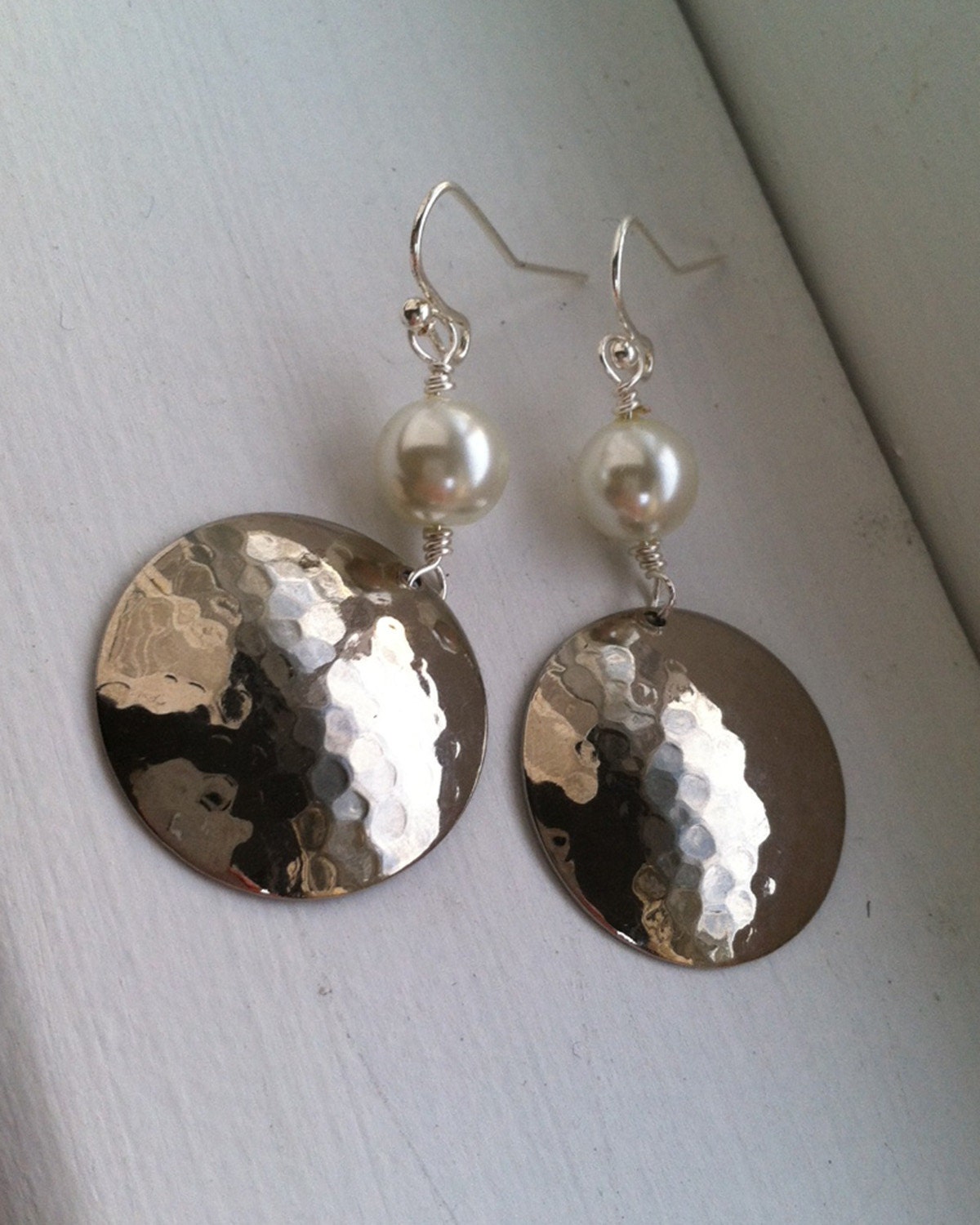 Silver Disk and Pearl Earrings