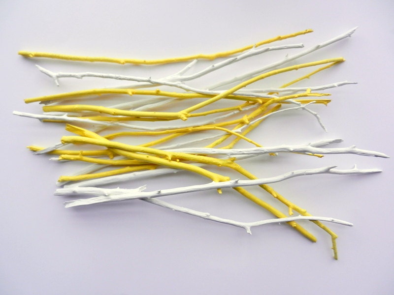 Painted Branches / vase filler / wooden branches / yellow and white home decor / made to order