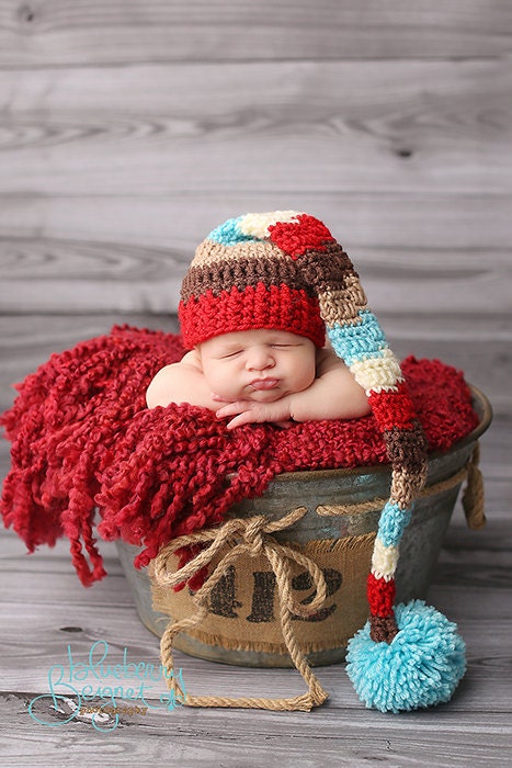 Striped Elf Hat in Aqua and Red