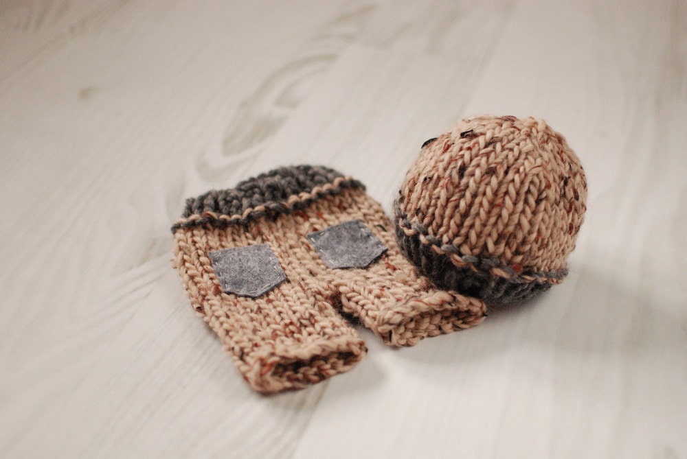 Newborn Shorts & Beanie Set Tweed/Grey, Newborn Photo Prop, Baby Boy Beanie Set
