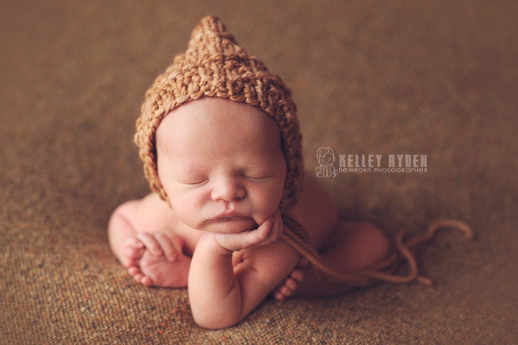Newborn Elf Bonnet - "Marquis" in Clay, Newborn Photo Prop, Baby Boy Bonnet, Baby Bonnet, Newborn Bonnet