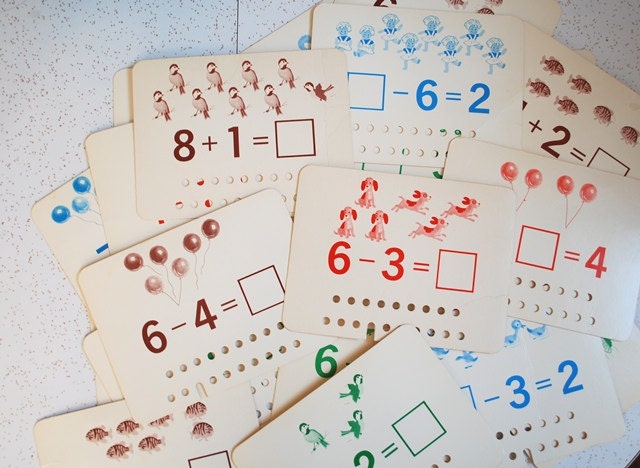 Vintage Set of 22 1960s Large Math Flash Cards