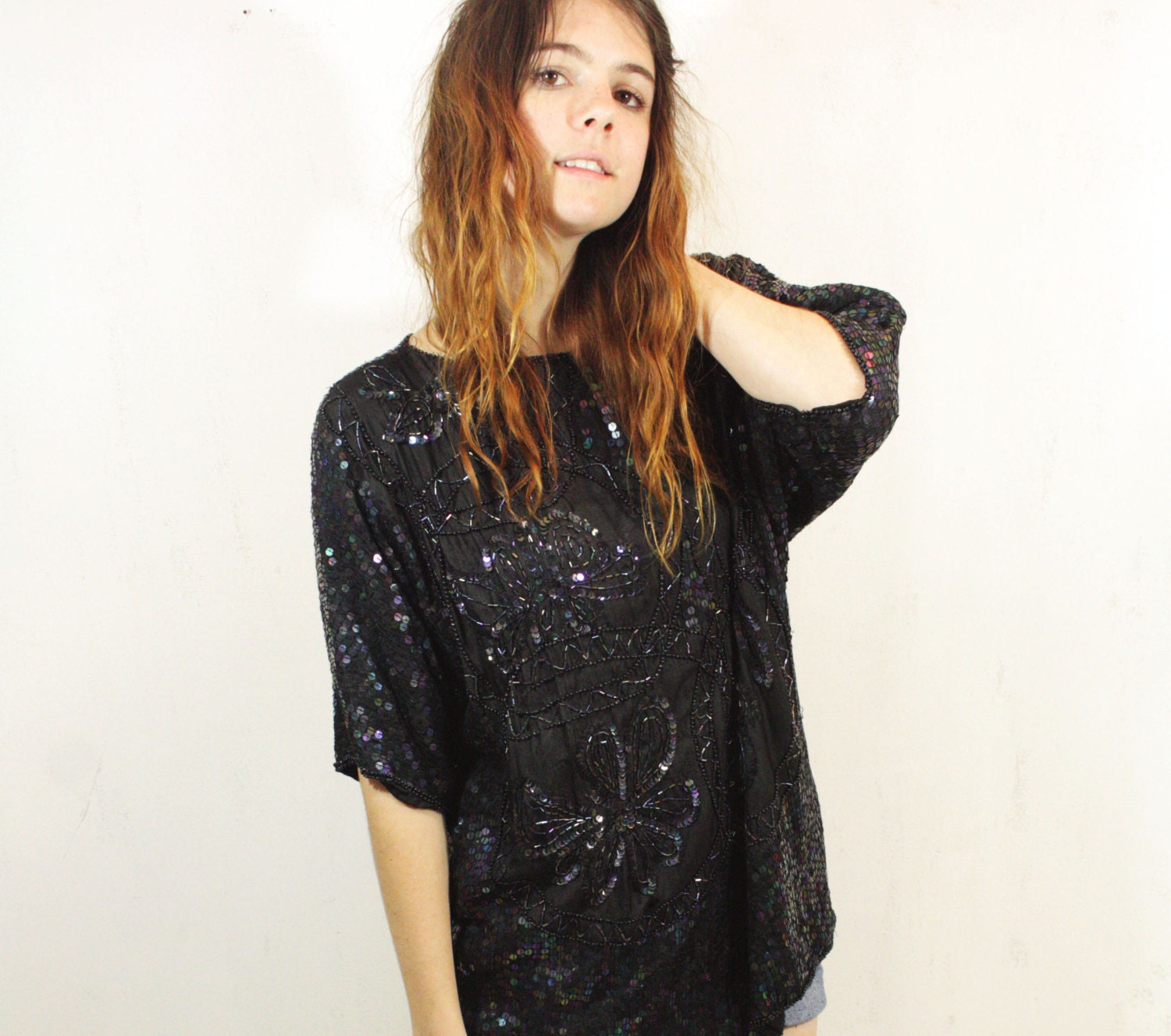 Black Sequin Blouse M