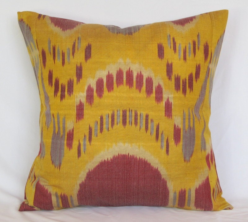 18 x 19 Silk cotton Uzbek handwoven Ikat Pillow case - BOTH SIDE IKAT