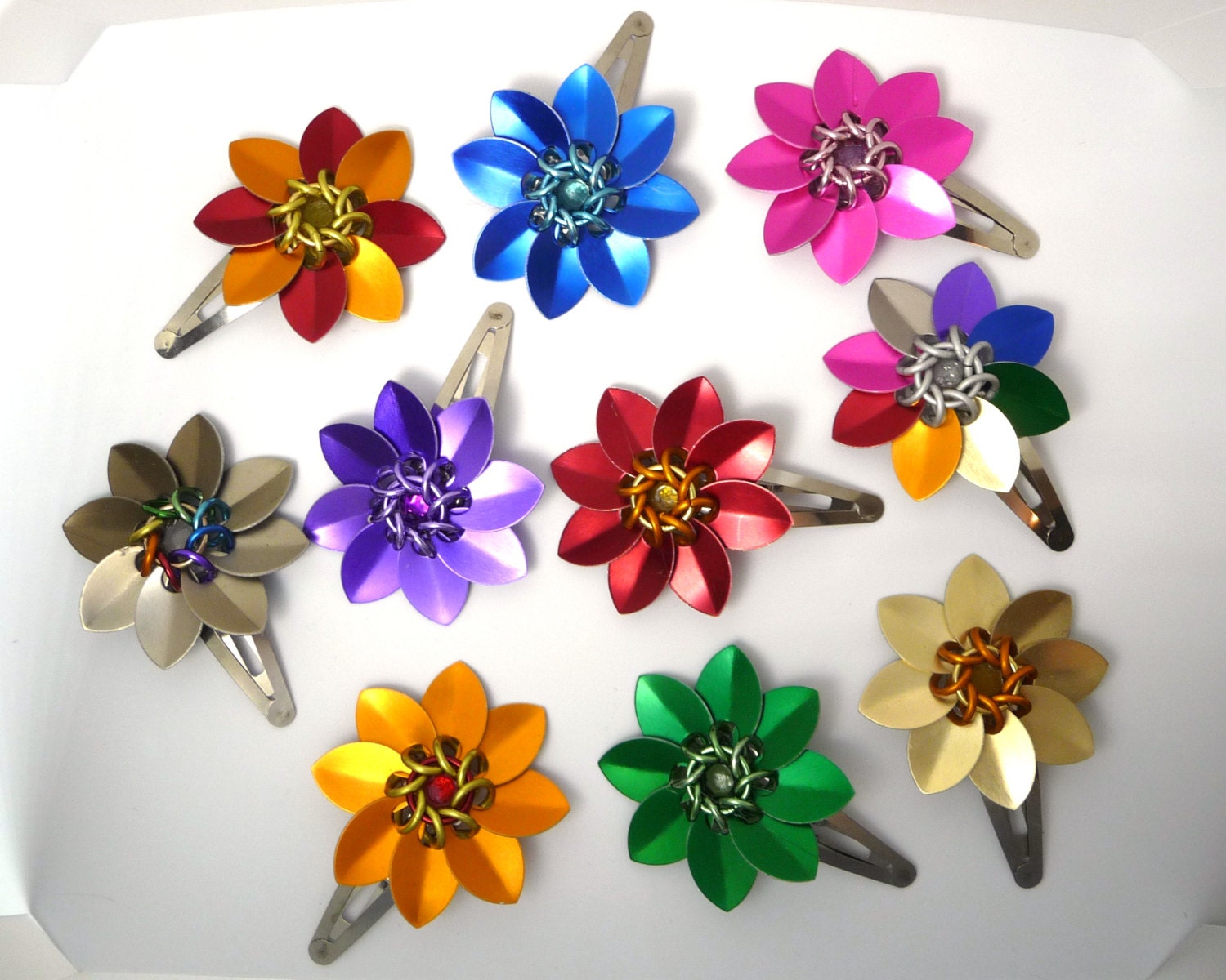 Custom Colors - Chainmaille Scale Flower Barrette (Small)