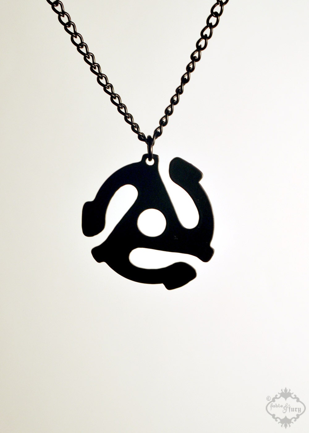 45 Record Adapter necklace in black stainless steel - Vinyl Record Music Jewelry