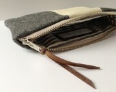 repurposed vintage wool pencil case zip pouch leather  // la trousse