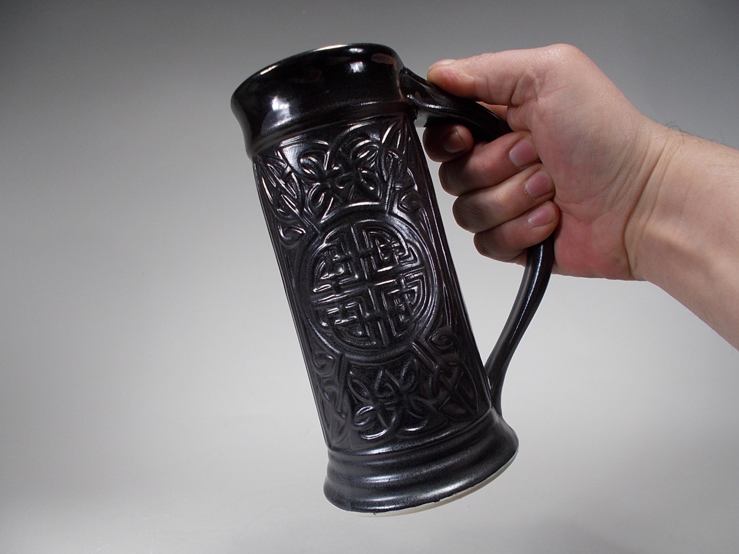 Celtic Stein - Black Satin Matte Glaze -  Stoneware Pottery  - Kitchen, Home Decor, Weddings, Father's Day, Graduation Gift