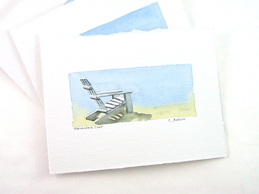 Original Seascape Painting - Adirondack Chair Petite Watercolor - Painting for Sale