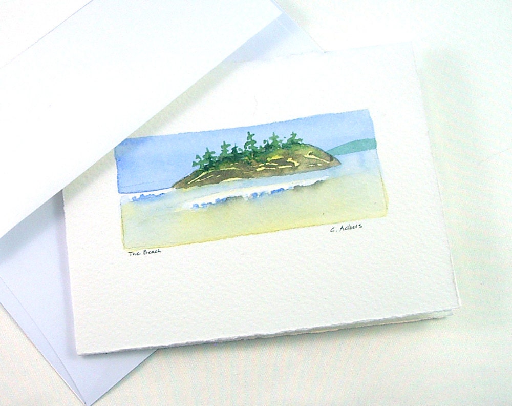 Original Watercolor Fine Painting - The Beach - Hand-painted Art Card