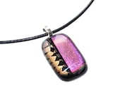 Necklace, Dichroic Purple & Gold Pendant, Fused Glass Jewelry, Fuscia, Black