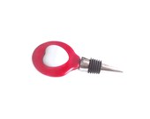 Wine Bottle Stopper, Red with White Heart,  High Relief, Fused Glass