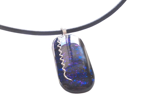 Cobalt Blue Dichroic Pendant Necklace with Fine Silver Accent