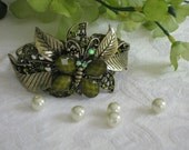 Butterfly Bracelet, Green, Cuff Bracelet, Gold Cuff, Chunky Bracelet, Upcycled, Butterfly, OOAK,  Bracelet Cuff