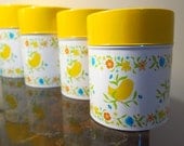 vintage Yellow Spring Metal Canisters, Set of 4 Nesting Tins, yellow floral bird spring