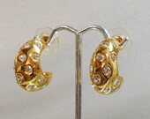 Vintage Swarovski Earrings. Gold Plated. Half Hoops.
