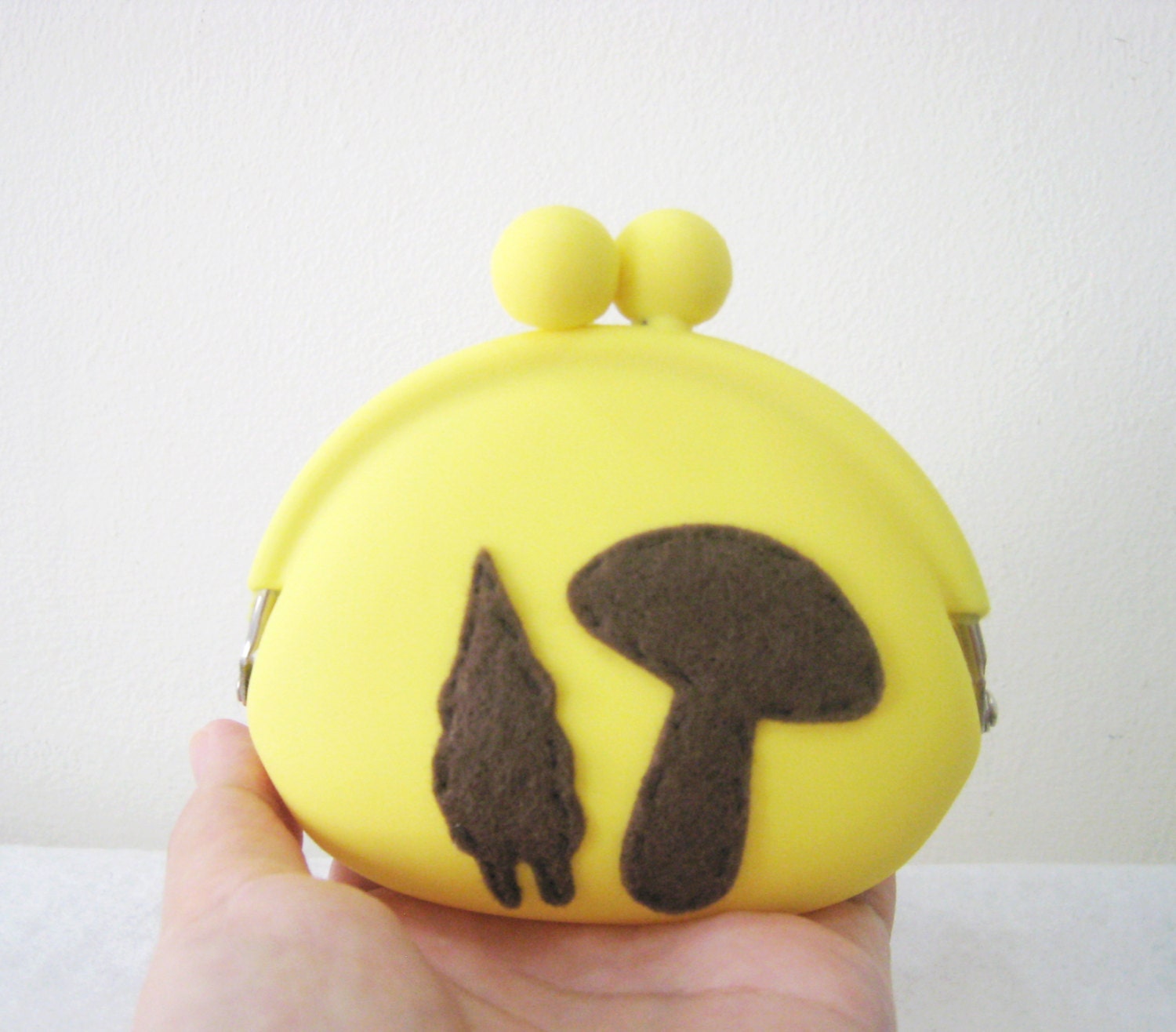 Brown Gnome And Mushroom Yellow Coin Pouch Coin Purse. Color Choice. Cute Gift