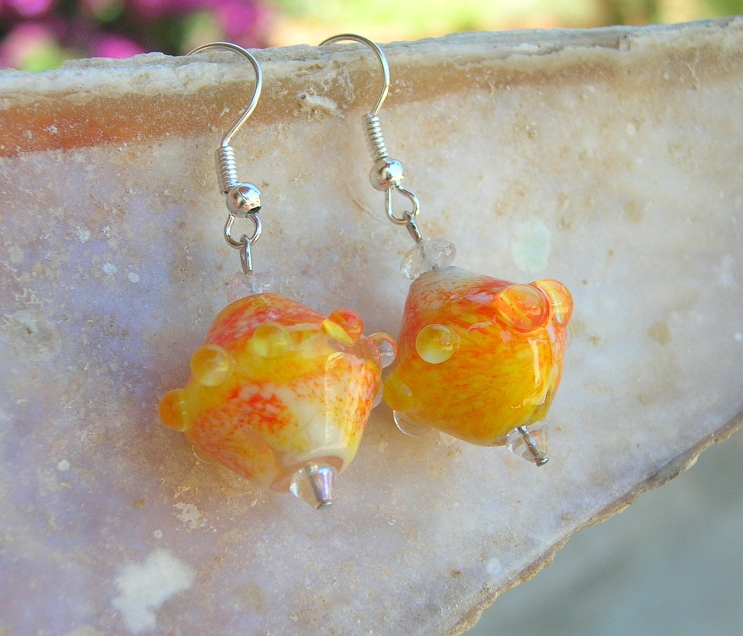 Lampwork Earrings Summer Fashion Bright Citrus Colors Iced Orange Juice Cool Lampwork Jewelry for Her